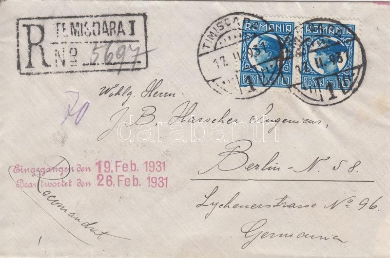 Registered cover to Germany, Ajánlott levél Németországba