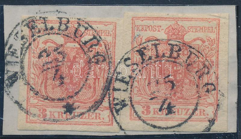 2 x 3kr HP III. with nice margins "WIESELBURG", 2 x 3kr HP III. jó / szép szélekkel "WIESELBURG"