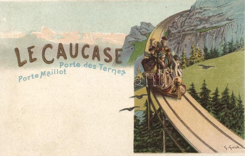 A Kaukázus, az 1900-as Párizsi Világkiállítás reklámlapja, litho s: G.Guich, Le Caucase, Porte des Ternes, Porte Maillot / Georgian road, Paris 1900 Expo advertisement, litho s: G.Guich