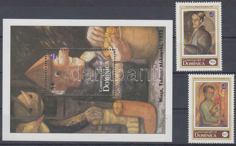 POLSKA International Stamp Exhibition: Polish painters set + block, POLSKA nemzetközi bélyegkiállítás: lengyel festők képei sor + blokk