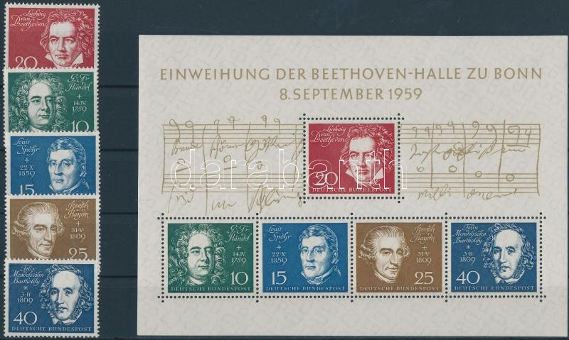 Beethoven block + stamps from blocks, Beethoven blokk + blokkból kiszedett bélyegek