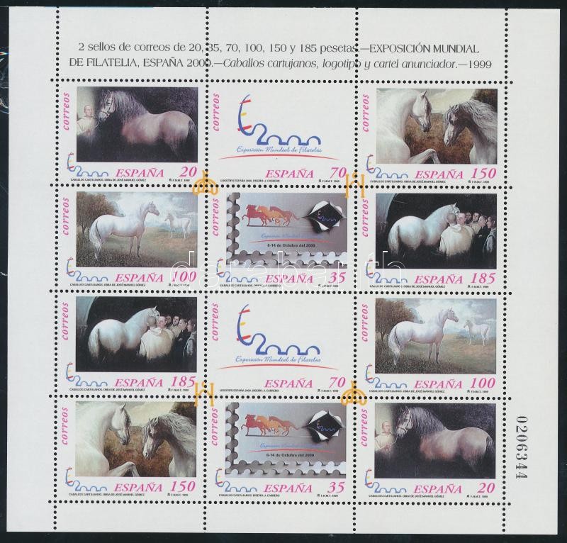 ESPANA 2000 bélyegkiállítás: Lovak kisív, ESPANA 2000 Stamp Exhibition: Horses mini sheet