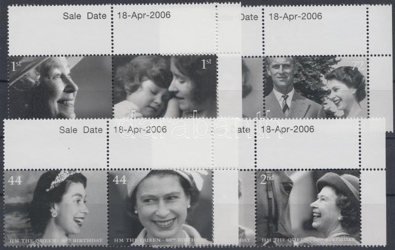 II. Erzsébet királynő 80 éves 4 ívsarki pár (sor), 80th birthday anniversary of Queen Elizabeth II 4 corner pair (set)