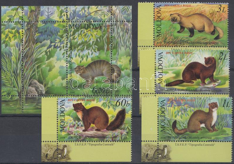 Marten and wild cat corner set + block, Nyest és vadmacska ívsarki sor + blokk