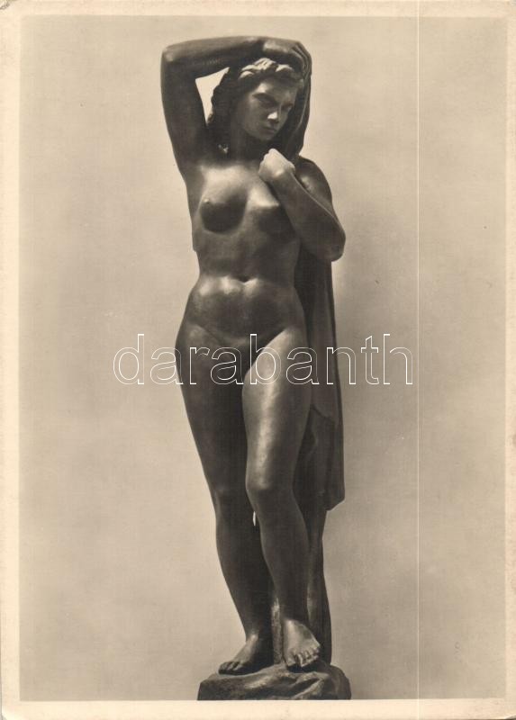 Erotikus művészeti képeslap, meztelen női szobor, Erotic art postcard, Nocturno, München, Haus der Deutschen Kunst, Adolf Abel