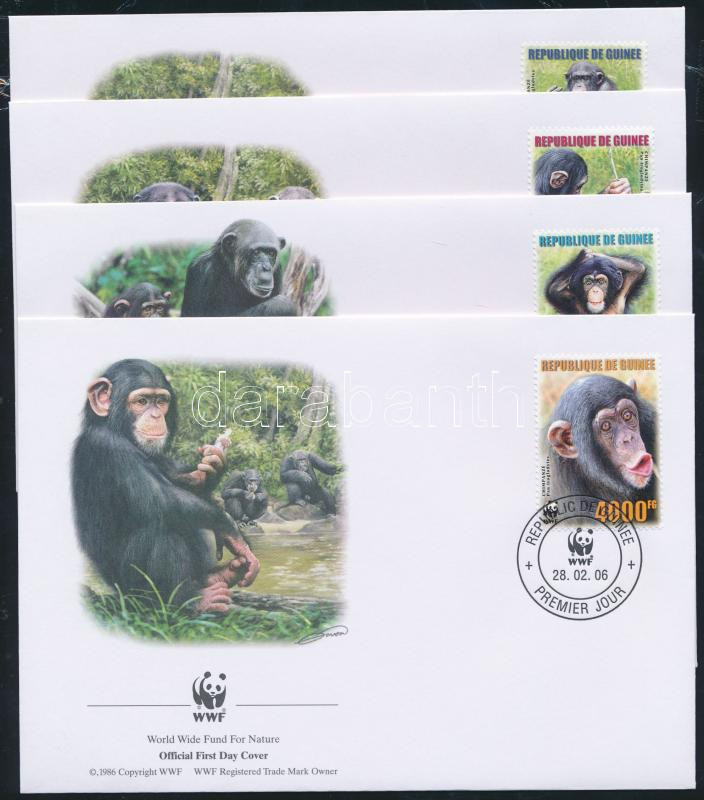 WWF: Chimpanzees set on 4 FDC, WWF: Csimpánzok sor 4 db FDC-n