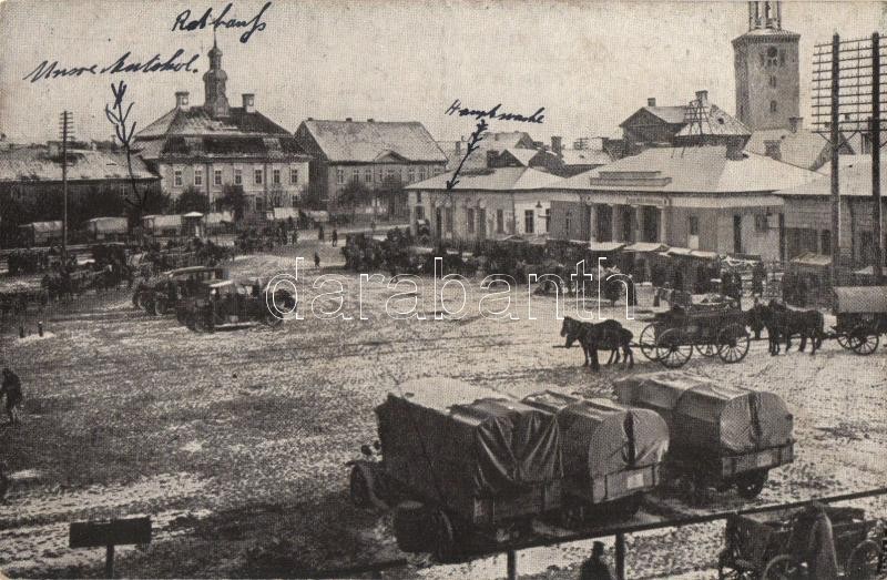 Jelgava, Mitau; town hall, Market place, church