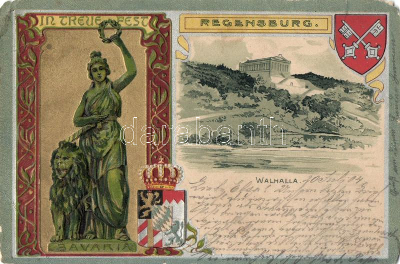 Regensburg, Walhalla, coat of arm, Emb. litho