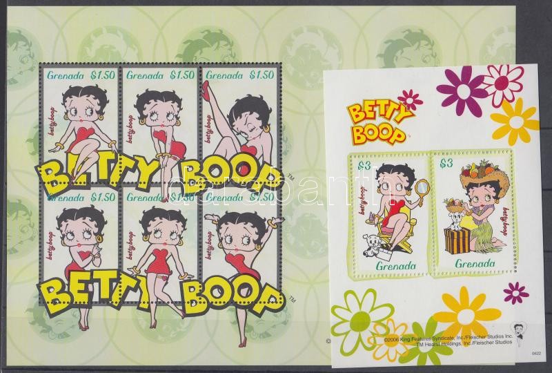Betty Boop, cartoon character mini sheet + block, Betty Boop, rajzfilmfigura kisív + blokk