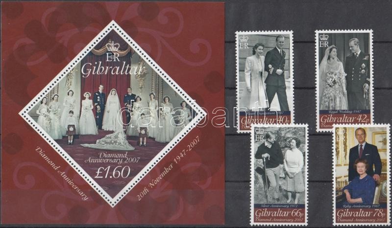 Elizabeth II.'s 60th wedding anniversary set + block, II. Erzsébet 60. házassági évfordulója sor + blokk