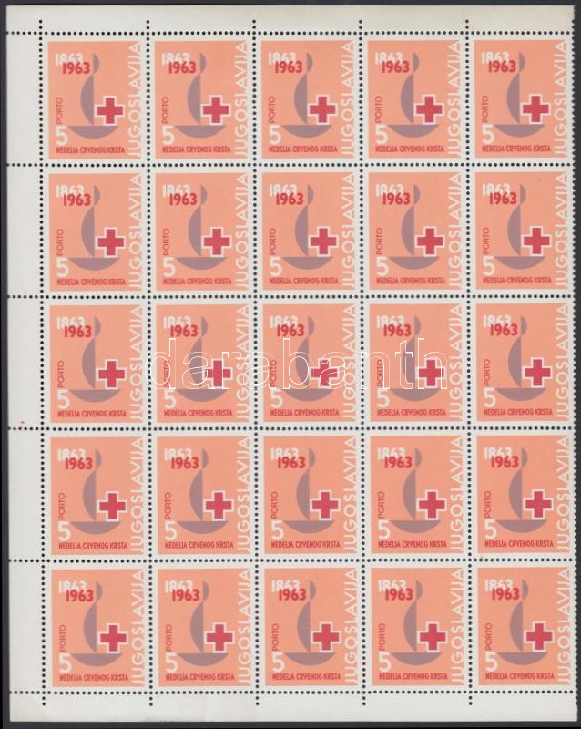 Kényszerfelár portó bélyeg: Vöröskereszt 25-ös ívdarab, Compulsory surtax postage due stamp: Red Cross in sheet piece of 25