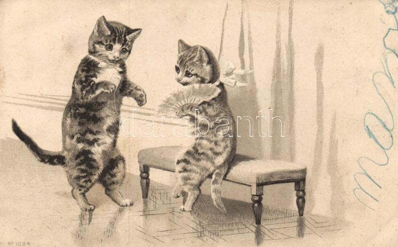 Macskák, No. 1094. Emb. litho, Cats, No. 1094. Emb. litho