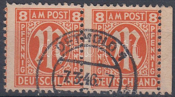 Definitive stamp margin pair (shifted perforateion), Forgalmi bélyeg ívszéli pár (eltolódott fogazással)
