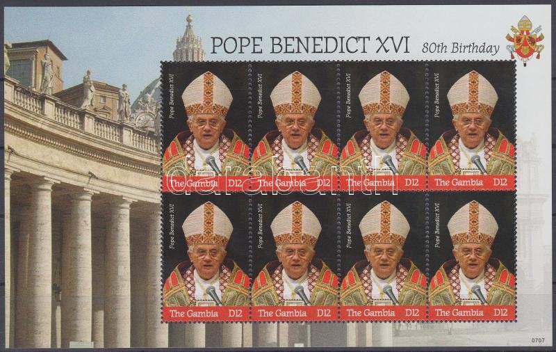 80th Birthday Pope Benedick XVI minisheet, XVI. Benedek pápa 80 éves kisív