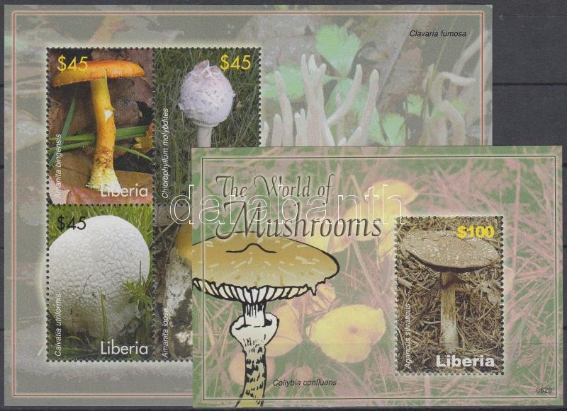 Mushrooms mini sheet + block, Gombák kisív + blokk
