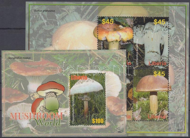 Mushrooms mini sheet + block, Gombák kisív + blokk