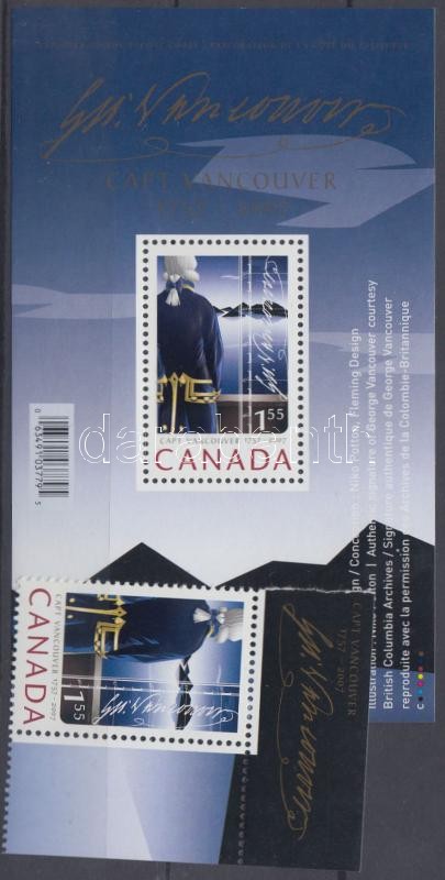 250 éve született George Vancouver ívsarki bélyeg + blokk, 250th birth anniversary of George Vancouver corner stamp + block