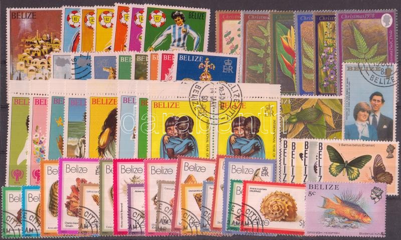 Belize Kis tétel 79 db bélyeg, benne sorok, 2 stecklapon, Belize 79 stamps with sets on 2 stock cards