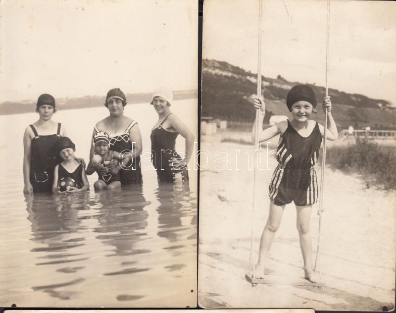 cca 1910-1920 Pfeifer és Rasem: A fürdőszezon örömei, 4 db fotólap, 9x14 cm