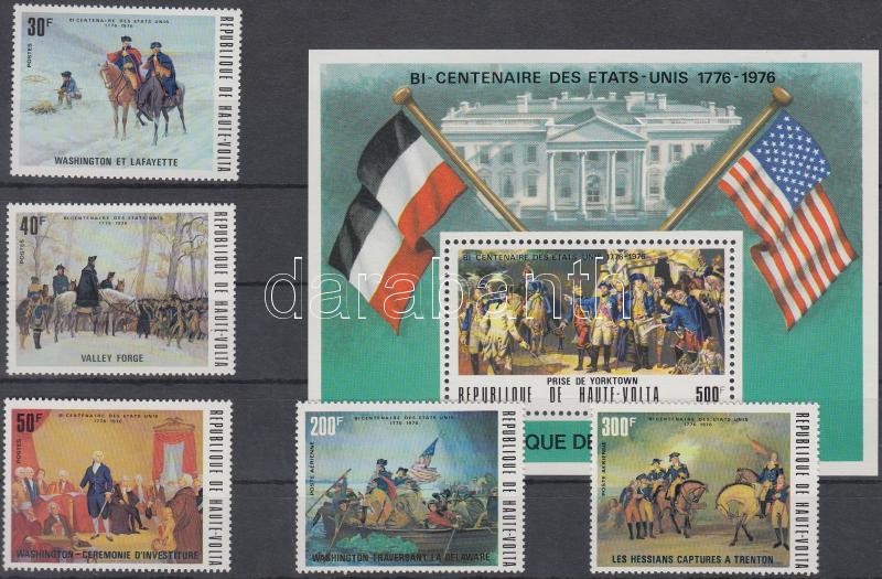 200 éve független az Amerikai Egyesült Államok sor + bélyegek blokk formában + blokk, Bicentenary of independece of USA set + stamps in block form + block