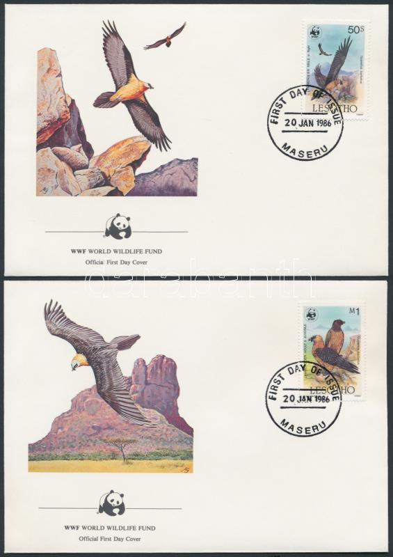 WWF bearded vulture set 4 FDC, WWF Szakállas keselyű sor 4 FDC-n