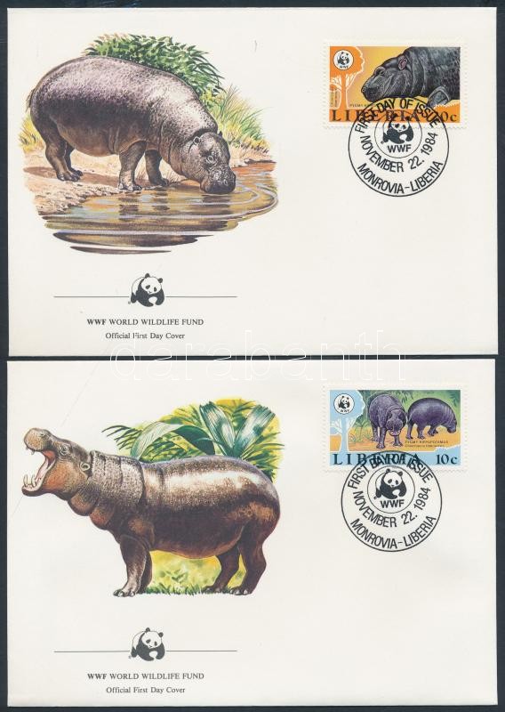 WWF hippopotamus set 4 FDC, WWF Vízilovak sor 4 FDC-n