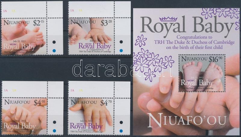 Royal Baby - The little crown prince set + block, Royal Baby - A kis trónörökös ívsarki sor + blokk
