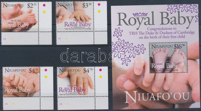 Royal Baby - A kis trónörökös ívsarki sor + blokk, Royal Baby - The little crown prince corner set + block