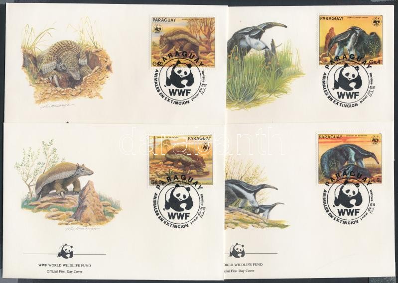 WWF anteaters stamps from one set on 4 FDC, WWF Hangyászok bélyegek egy sorból 4 FDC-n