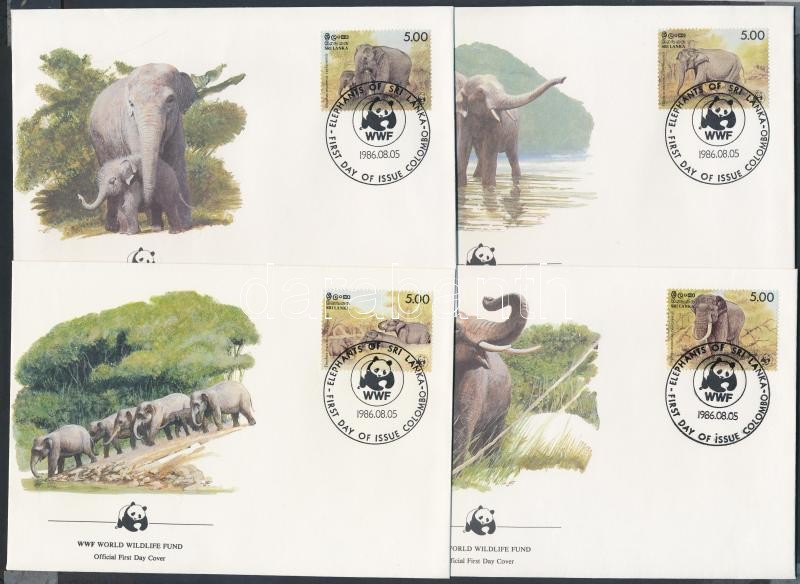 WWF Ceylon-i elefántok sor 4 FDC-n, WWF Ceylon elephants set on 4 FDC