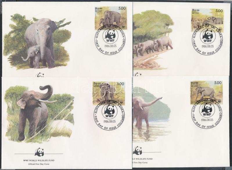 WWF Ceylon-i elefántok sor 4 FDC-n, WWF Ceylon elephants set on 4 FDC