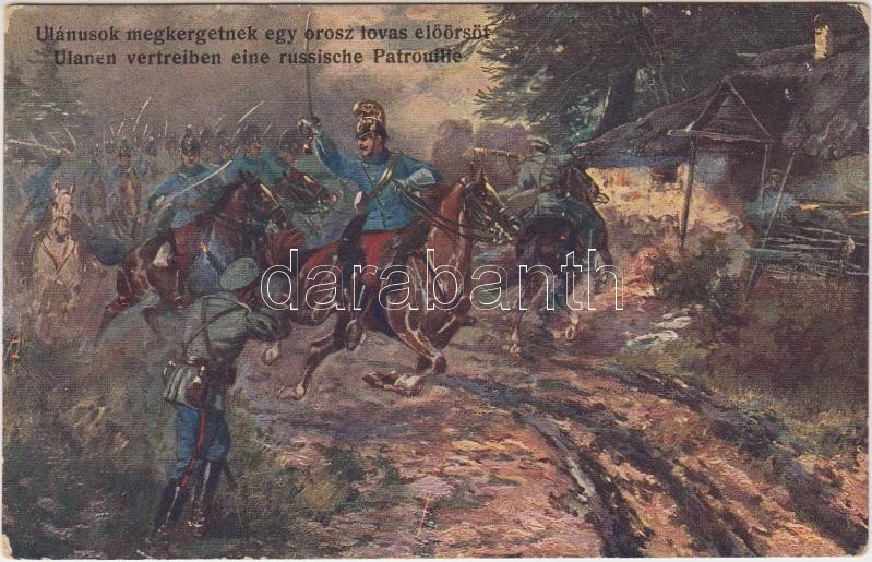 Ulánusok megkergetnek egy orosz lovas előőrsöt, Lancers and Russian soldiers