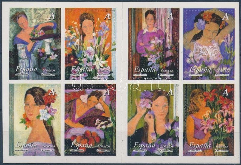 A nő és a virág, festmények öntapadós bélyegfüzet, The woman and flower, paintings self-adhesive stamp-booklet