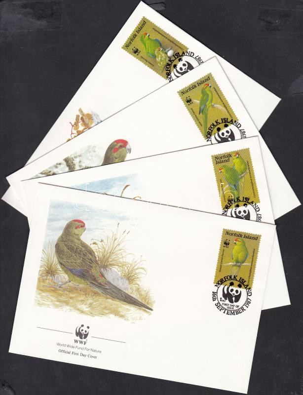 WWF Parrots set 4 FDC, WWF papagáj sor 4 FDC