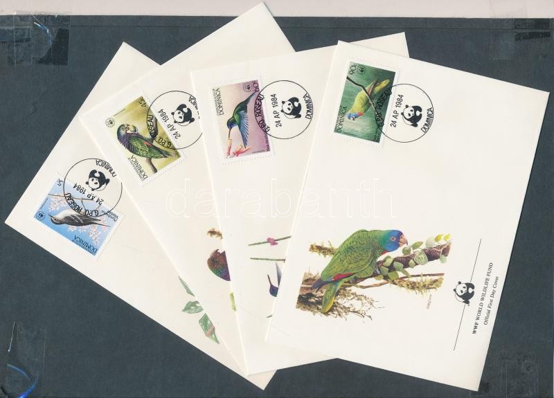 WWF Birds set on 4 FDC, WWF madarak sor 4 FDC