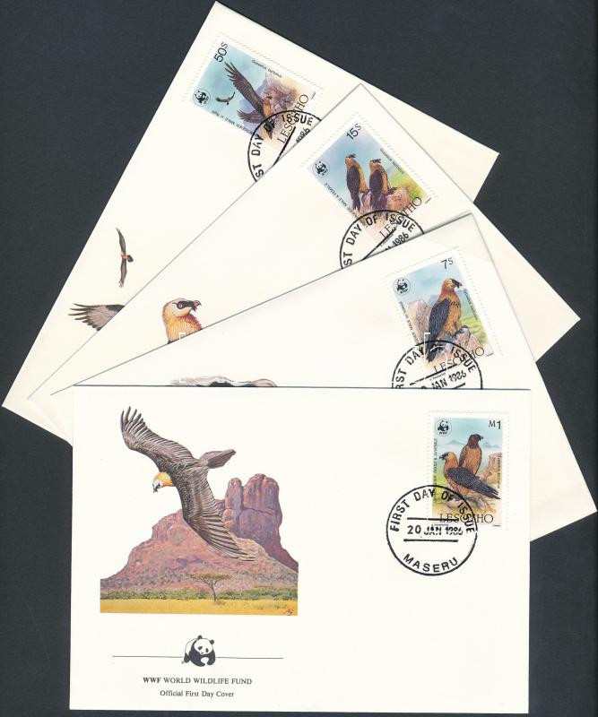 WWF bearded vulture set 4 FDC, WWF Szakállas keselyű sor 4 FDC