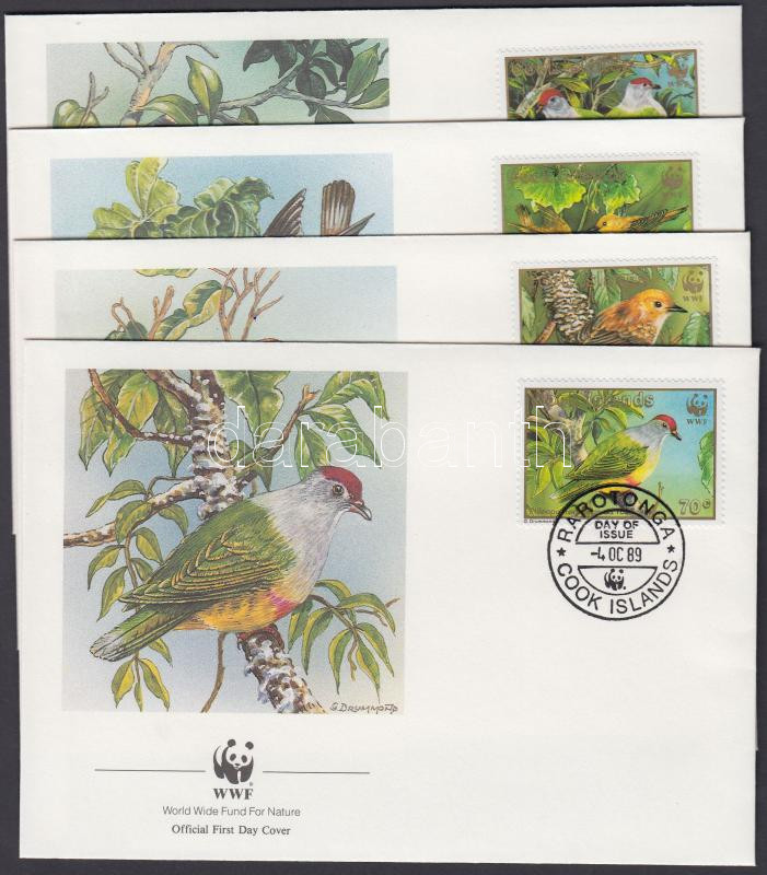 WWF rare bird species set on 4 FDC, WWF ritka madárfajták sor 4 FDC