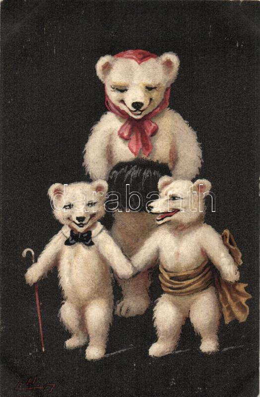 Happy teddy bears, unknown publisher no. 367 s: Ellam, Vidám medvecsalád, ismeretlen kiadó, no. 367 s: Ellam