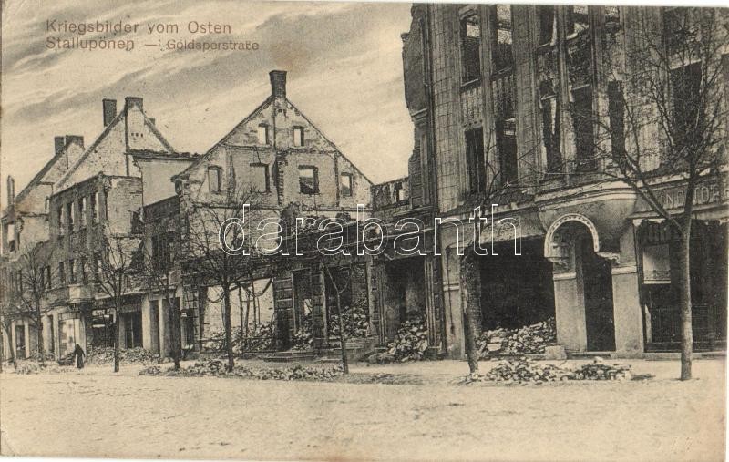 Nesterov, Stallupönen; Goldaperstrasse / street, destroyed houses, war photo