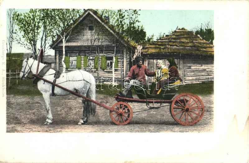 Russian peasant carriage, folklore, Orosz földművesek lovaskocsival, folklór