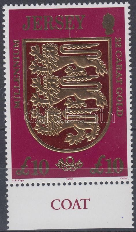 Forgalmi: Jersey címere aranyfóliás ívszéli bélyeg, Definitive: Coat of arms of Jersey margin stamp