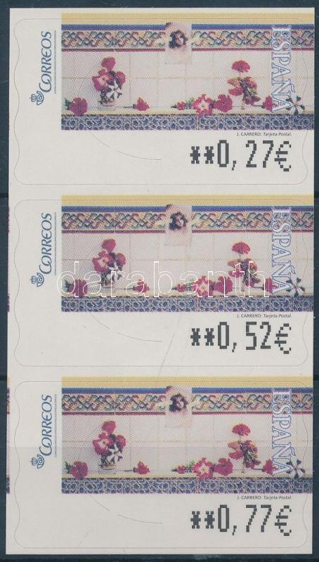 Automatic stamps in stripe of 3, 3 diff. values (0,27EUR /0,52EUR / 0,77EUR), Öntapadós automata bélyeg hármascsíkban 3 klf névértékben (0,27EUR /0,52EUR /0,77EUR)