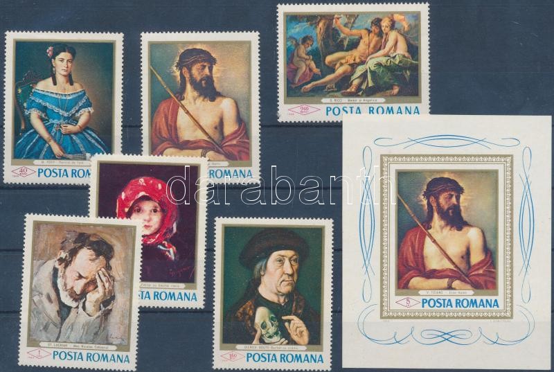 Paintings of Bucharest and Sibiu galleries set + imperforated block, Festmények a bukaresti és a nagyszebeni galériákból fogazott sor + vágott blokk