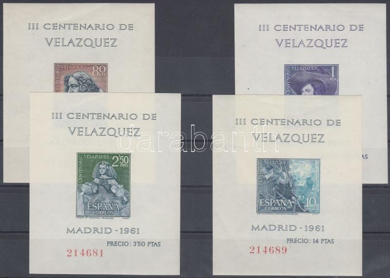 Velazquez's 300th death anniversary 4 imperforated block, Velázquez halálának 300. évfordulója 4 vágott blokk