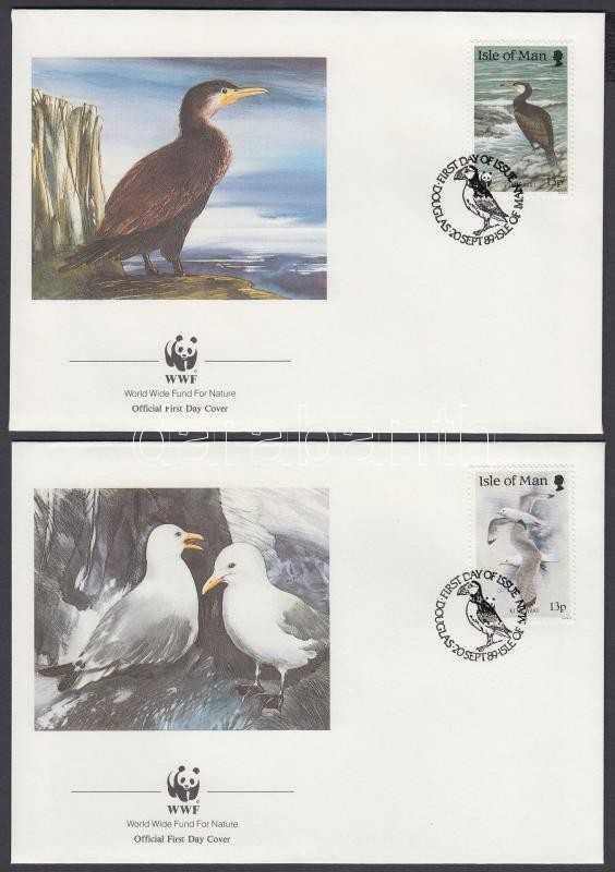 WWF Sea birds stripe of 4 + 4 FDC, WWF Tengeri madarak négyescsík + ugyanaz a sor 4 FDC-n