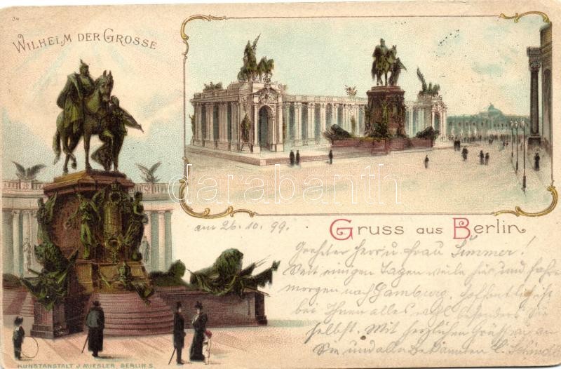 1899 Berlin, Wilhelm der Grosse / statue, Art Nouveau litho