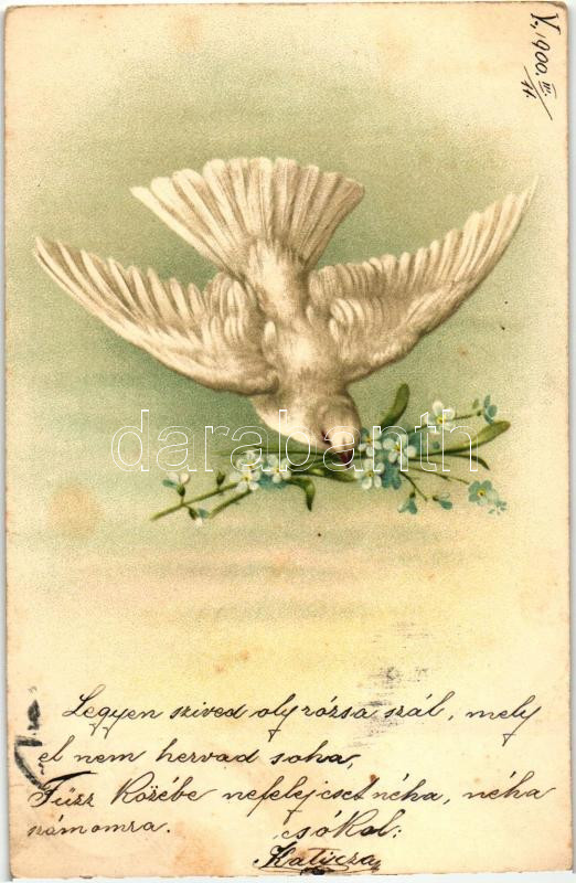 Bird with flower, litho