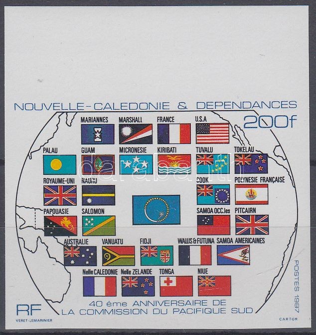 40th aniversary of South Pacific Commission imperforated margin stamp, 40 éves a Dél-csendes-óceáni Bizottság ívszéli vágott bélyeg
