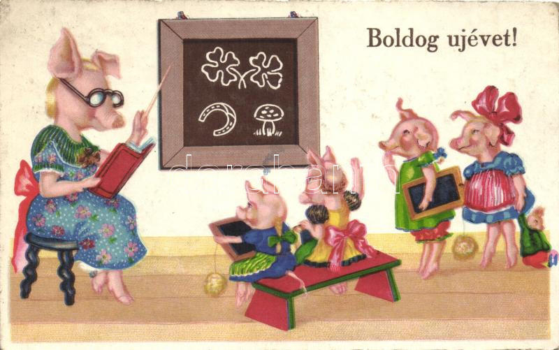 New Year, pig school, Boldog ujévet!