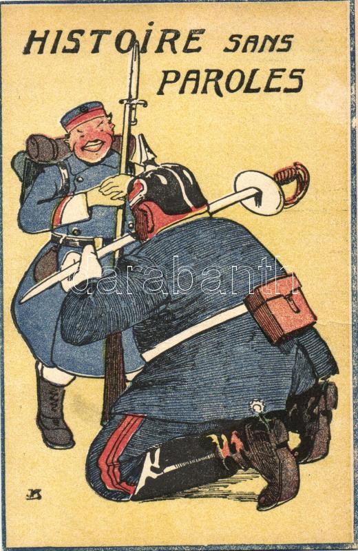 Történet szavak nélkül, katonai humoros kártya, Histoire sans Paroles / Entente cordiale military humorous card